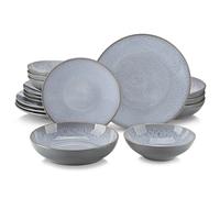 VANCASSO KARST Set da tavola in gres goffrato da 16/32/48 pezzi con cena/piatto da dessert/tacca da zuppa/tazza per 4/8/12 persone 16 PCS