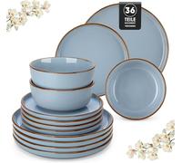 vancasso LOIRE Set Piatti 12 Persone, Servizio Piatti 36 Pezzi, Piatti Moderni in Gres - 12 Piatti Piani, 12 Piatti Dessert, 12 Ciotole Cereali - Smalto Reattivo Blu, Adatto per Lavastoviglie