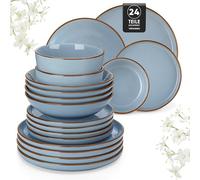 vancasso LOIRE Set Piatti 24 Pezzi per 6 Persone, Servizio Piatti Moderni in Gres - 6 Piatti Piani, 6 Piatti Dessert, 6 Piatti Fondi e 6 Ciotole Cereali - Smalto Reattivo Blu, Sicuro in Microonde