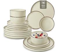 vancasso NAVIA Servizio Piatti 18 Pezzi per 6 Persone, Set Piatti Moderni in Gres - 6 Piatti Piani, 6 Piatti Dessert e 6 Ciotole Cereali - Adatto per Lavastoviglie, Beige