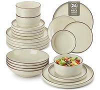 vancasso NAVIA Servizio Piatti 24 Pezzi per 6 Persone, Set Piatti Moderni in Gres - 6 Piatti Piani, 6 Piatti Dessert, 6 Ciotole per Zuppa e 6 Ciotole per Cereali - Adatto per Lavastoviglie, Beige