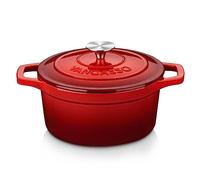 Vancasso - Pentola in ghisa per il pane per 2-4 persone, diametro 22 cm, smaltata, casseruola, per arrosto/stufato/cucinare, rotonda, rossa, 3 L