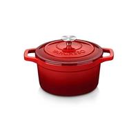 vancasso - Pentola in ghisa, per pane con coperchio, 2 L, diametro di 20 cm, piccola pentola smaltata, per pane, per cottura a induzione, casseruola per gas/arrosto/stufato/forno, rotonda, rossa