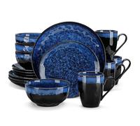 VANCASSO piatti ceramica set di stoviglie blu stellato da 16/32/48 pezzi, Set di piatti da portata con smalto per cambio forno con piatto da pranzo, piatto da Dessert, ciotola, tazza set piatti da