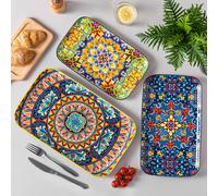 Vancasso Piatto lungo da 3/6 pezzi Piatti per insalata in ceramica Set Piatti da dessert rettangolari di 3 dimensioni per torta/salata/appetizzatore Forno sicuro