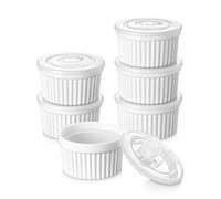 vancasso Pirottini per Soufflé Set con Coperchi, 6 X 200 ml Stampi per Soufflé, Mini Ciotole in Porcellana per Creme Brulè, Set da Stampi a Prova di Forno per Crema Pasticcera, Budino, Ø 9.5cm, Bianco
