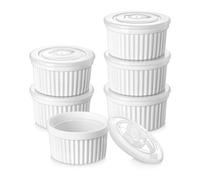 vancasso Pirottini per Soufflé Set con Coperchi, 6 X 260 ml Stampi per Soufflé, Mini Ciotole in Ceramica per Creme Brulè, Set da Stampi a Prova di Forno per Crema Pasticcera, Budino, Ø 10,1cm, Bianco