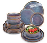 vancasso PLAYA Servizio Piatti 6 Persone, Set Piatti Moderni 18 Pezzi in Gres - 6 Piatti Piani, 6 Piatti Dessert e 6 Ciotole Cereali - Smalto Reattivo Grigio Blu, Adatto per Lavastoviglie e Microonde