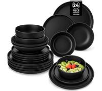 vancasso PLAYA Servizio Piatti per 6 Persone, 24 Pezzi, Set Piatti Moderni in Gres - 6 Piatti Piani, 6 da Dessert, 6 Fondi e 6 Ciotole Cereali - Adatto per Lavastoviglie e Microonde - Smalto Nero