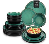 vancasso PLAYA Set Piatti 6 Persone, Servizio Piatti 18 Pezzi, Piatti Moderni in Gres - 6 Piatti Piani, 6 Piatti Dessert, 6 Ciotole Cereali - Smalto Reattivo Verde, Adatto per Lavastoviglie