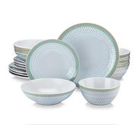 VANCASSO PLUVO 16/32/48 pezzi Set di stoviglie in gres goffrato verde con cena/piatto da Dessert/ciotola per zuppa/servizio tazza per 4/8/12