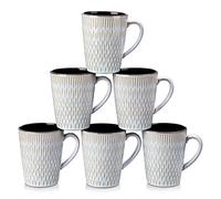 vancasso Pluvo - Set di 6 tazze da caffè in ceramica, 473 ml, per cappuccino, latte, tè, microonde e lavastoviglie, colore: Grigio