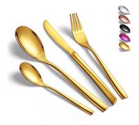 vancasso Posate Oro, Posate Dorate 24 Pezzi Set di Posate in Acciaio Inox per 6 Persone, 6 Cucchiaio, 6 Forchetta, 6 Coltello, 6 Cucchiaino Tè, Lavabile in Lavastoviglie, Confezione Regalo