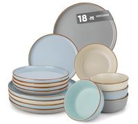 vancasso RENO Servizio di Piatti Set 18 Pezzi per 6 Persone - 6 Piatti Piani,6 da Dessert,6 Ciotole Cereali,Adatto per Lavastoviglie e Microonde,Design in 3 Tonalità Blu/Grigio/Beige
