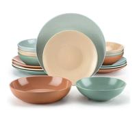 VANCASSO SABINE 16/32/48 pezzi Set di stoviglie in gres goffrato con servizio di ciotola per cena/Dessert/zuppa per 4/8/12 persone 16 PCS