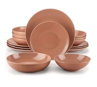 vancasso, Sabine, Set di stoviglie da 16 pezzi, piatti rotondi e ciotole in gres, set di piatti semi-opachi, servizio per 4 persone, lavabile in lavastoviglie e adatto al microonde, terracotta
