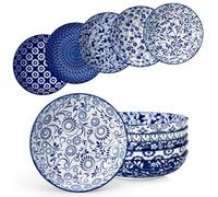 vancasso SELENE Ciotole per Pasta Set di 6, 1200ML Piatti Fondi in Ceramica, Piatti per Pasta, Ciotole Grandi per Insalata, Adatti al Forno a Microonde e Lavastoviglie, Stile Cinese Blu e Bianco