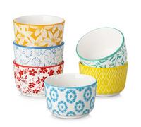 vancasso SELENE Pirottini per Soufflé Set, 6 X 120 ML Stampi per Soufflé in Porcellana Pastello, Mini Ciotole per Creme Brulè, Set da Stampi per Crema Pasticcera - Ø 8 cm - Stile Floreale Colorato