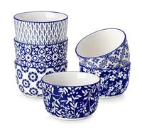 vancasso SELENE Pirottini per Soufflé Set, 6 X 240 ML Stampi per Soufflé in Porcellana, Mini Ciotole per Creme Brulè, Set da Stampi per Crema Pasticcera - Ø 9,7 cm - Stile Cinese Blu e Bianco