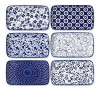 vancasso SELENE - Set di 6 Piatti Rettangoli in Ceramica - 22 x 13 cm Piccoli Piatti Piani per Dessert,Sushi,Antipasti - Adatti a Microonde, Forno e Lavastoviglie - Stile Blu e Bianco Orientale B