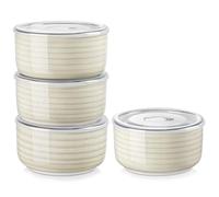 vancasso Serie BONBON Set di 4 Ciotole con Coperchio - 1080ml - Insalatiere in Porcellana, Ciotole per Cereali con Coperchi Ermetico, Microonde e Lavastoviglie, Dipinto a Mano, Beige