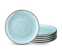 vancasso Serie BONBON Set di 6 Piatti, 19.4cm Piatti da Dessert per Cucina, Dipinto a Mano Piatti da Insalata in Gres, Piatti da Pasta Spaghetti, Forno a Microonde e Lavabile in Lavastoviglie, Blu