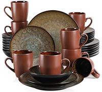 vancasso, Serie Bubble, 32 Pezzi Servizio Piatti in Stoneware con 8 Piatti da Dessert, 8 Piatti Fondi, 8 Ciotole Cereali e 8 Tazze per 8 Persone stile vintage