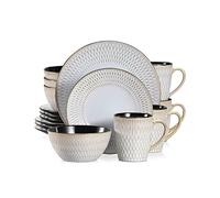 vancasso, Serie Pluvo, 16 Pezzi Servizio Piatti in Stoneware con 4 Piatti da Dessert, 4 Piatti Fondi e 4 Ciotole Cereali e 4 Tazze per 4 Persone stile vintage