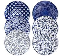 Vancasso Serie SELENE Set di 6 piatto, 26.1 cm Piani di Celadón, Piatti da Tavola e Pasta Spaghetti, Adatti a Microonde e Lavastoviglie, Stile Cinese Blu e Bianco