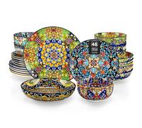 vancasso Serie SIMI Servizio Piatti 48 Pezzi per 12 Persone, Colorati Boho in Ceramica - 12 Piatti Piani, 12 Piatti da Dessert, 12 Ciotole per Pasta e 12 Ciotole per Cereali, Lavabili in Lavastoviglie
