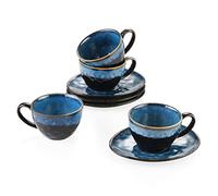 vancasso Serie Starry, Set da caffè Servizi da caffè 8 Pezzi con 4 Tazzine 4 Piattini per 4 Persone Servizio di Tazze da caffè in Porcellana Colore Vintage Blu