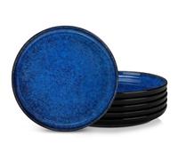 vancasso Serie STARRY Set di 6 Piatti, 26cm Piatti Piani in Gres, Piatti da Tavola, Piatti da Pasta Spaghetti, Forno a Microonde e Lavabile in Lavastoviglie, Smalto Reattivo Blu
