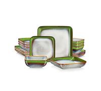 Vancasso, Servizio di stoviglie quadrate Stern di colore blu, 16 pezzi, in grès porcellanato, con piatti piani, piatti da dessert, ciotole e piatti fondi, servizio per 4 persone