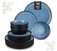 vancasso Servizio Piatti 12 Persone, Set Piatti 36 Pezzi, Piatti Moderni in Gres - 12 Piatti Piani, 12 Piatti Dessert e 12 Ciotole Cereali - Smalto Reattivo Blu, Sicuro per Microonde e Lavastoviglie
