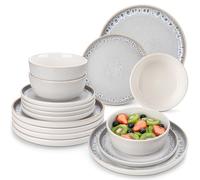 vancasso Servizio Piatti per 12 Persone da 36 Pezzi, Set Piatti Moderni in Gres - 12 Piatti Piani, 12 Piatti Dessert e 12 Ciotole Cereali - Adatto per Microonde e Lavastoviglie, Smalto Reattivo Beige