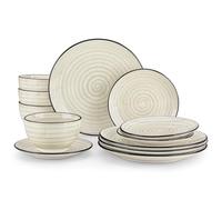 vancasso Servizio Piatti per 4-12 Persone, Set di Piatti e Ciotole Moderno, Servizio da Tavola con Piatti Piani, Piatti da Dessert e Ciotole per Cereali, Motivo a Spirale, Beige, Serie BONBON