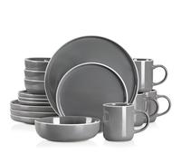 Vancasso SESAM Set di 16/32/48 pezzi in gres grigio Set di stoviglie in ceramica smaltata di sesamo con 4 piatti/piatti da dessert/tacca da zuppa/tazza
