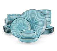 Vancasso Set da tavola con piatti blu da 24/48 pezzi Set di stoviglie su due lati Spirale dipinta a mano con 6 piatti piani/dessert/sopa/cucina 24 Piece