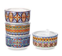 vancasso Set di 4 Ciotole in Ceramica con Coperchio della Linea SIMI - Scodelle Zuppa e Insalatieri Hermetiche 1080ml - per Pranzo, Picnic, Cucina e Conservazione (Cereali, Minestra)