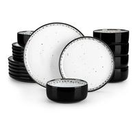 vancasso Set di piatti in ceramica bianca nera da 18/36 pezzi Set da pranzo in gres mediterraneo con piatto da 6 pezzi/Dessert/ciotola/zuppa