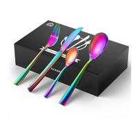 vancasso Set di posate in acciaio inox, 48 pezzi, arcobaleno, posate da tavola con punta quadrata, servizio di posate per 12 persone, composto da 1 coltello, 1 forchetta, 2 cucchiai, lavabile in