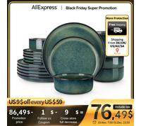 Vancasso Set di stoviglie con smalto reattivo verde da 12/18 pezzi Set di gres resistenti ai graffi con piatto da pranzo/dessert/cucina da 4/6 pezzi