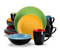 Vancasso Set di stoviglie per stoviglie Stonware multicolore opaco da 16/32/48 pezzi con piatto da pranzo da 4 pezzi, piatto da dessert, ciotola, set di tazze 16pcs