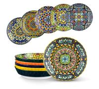 vancasso SIMI Ciotole per Pasta Set di 6, 21 x 4.4 cm Piatti Fondi Colorati in Ceramica, Piatti per Pasta, 950 ml Ciotole Grandi per Insalata, Adatti al Forno a Microonde e Lavastoviglie, Stile Boho