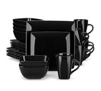 vancasso SOHO Servizio Piatti Moderno Da 24 Pezzi, Quadrate Piatti in Gres con 6 Piatti Piani, 6 Piatti Dessert, 6 Ciotole Cereali e 6 Tazza da caffè, Servizio per 6, Colore Nero