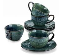 vancasso Starry Set da caffè Servizi da caffè 8 Pezzi con 4 Tazzine 4 Piattini per 4 Persone Servizio di Tazze da caffè in Porcellana Colore Vintage Verde