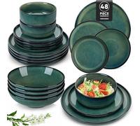 vancasso STARRY Set di Piatti per 12 Persone, Servizio da Tavola 48 Pezzi in Gres - Adatti al Forno a Microonde e Lavastoviglie - Smalto Reattivo Verde