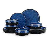 vancasso STARRY Set di Piatti per 4 Persone, Servizio da Tavola 12 Pezzi in Gres con Smalto Reattivo Azul, con 4 Piatti Piani, 4 Piatti da Dessert e 4 Ciotole per Cereali, Sicuro per Microonde