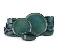 vancasso STARRY Set di Piatti per 6 Persone, Servizio da Tavola 18 Pezzi in Gres con Smalto Reattivo Verde, con 6 Piatti Piani, 6 Piatti da Dessert e 6 Ciotole per Cereali