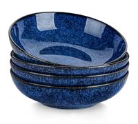 vancasso STERN Ciotole per Pasta, 1140ML Piatti Fondi Grandi in Gres, 21,8 x 6CM Ciotole Grandi per Zuppa, Pasta, Insalata, Adatti al Forno a Microonde e Lavastoviglie, Glassa reattiva Blu, Set di 4
